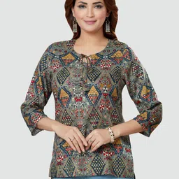 Saree Swarg Women Grey & Yellow Quirky Printed Kurti-image-48
