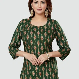 Saree Swarg Green & Gold-Toned Ethnic Motifs Printed Kurti-6