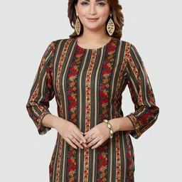 Saree Swarg Women Black & Beige Floral Printed Kurti-image-33
