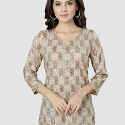 Saree Swarg Beige Bandhani Printed Kurti-image-57