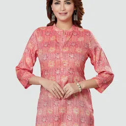 Saree Swarg Pink & Yellow Floral Printed Kurti-image-93