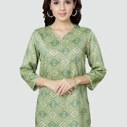 Saree Swarg Green Ethnic Motifs Embellished V-Neck Kurti-image-92