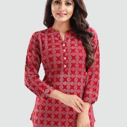 Saree Swarg Floral Printed Mandarin Collar A-Line Kurti-image-65
