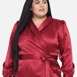wild U Plus Size Women Maroon Satin Wrap Top-image-20