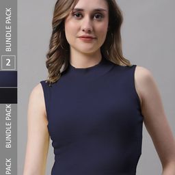 FBAR Pack Of 2 High Neck Skin Friendly Bio-Wash Pure Cotton Fitted Crop Tops-image-39