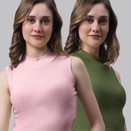 FBAR Pack Of 2 High Neck Skin Friendly Bio-Wash Pure Cotton Fitted Crop Tops-image-50