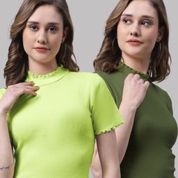 FBAR Pack Of 2 High Neck Ribbed Fitted Skin Friendly Pure Cotton Crop Tops-image-23