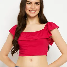 BRINNS Square Neck Flutter Sleeves Pure Cotton Crop Top-10