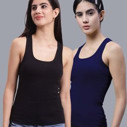 FBAR Pack Of 2 Scoop Neck Shoulder Straps Bio Wash Cotton Racerback Tank Top-image-97