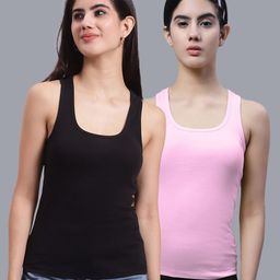 FBAR Pack Of 2 Scoop Neck Shoulder Straps Bio Wash Cotton Racerback Tank Top-image-93