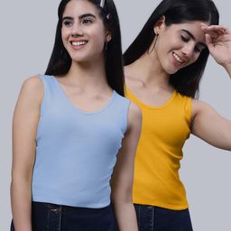 FBAR Pack Of 2 Scoop Neck Sleeveless Ribbed Cotton Crop Tops-image-91