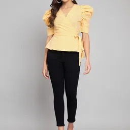 Amagyaa Puff Sleeve Cotton Wrap Top-picture-53