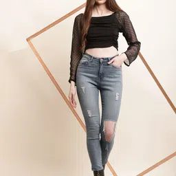 HIGHLIGHT FASHION EXPORT Geometric Printed Boat Neck Georgette Crop Top-image-19