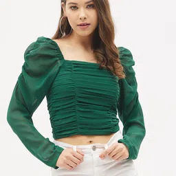 Harpa Women Green Solid Crop Top-image-69