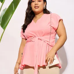 SASSAFRAS Curve Plus Size V-Neck Flutter Sleeve Georgette Top image 1