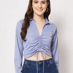 Trend Arrest Shirt Collar Ruched Crepe Top-image-13