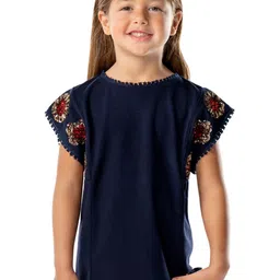 Cherry Crumble Girls Blue Solid Embellished Top-image-36
