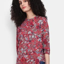 V-Mart Round Neck Floral Print Gathered Top-image-20