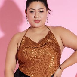 Berrylush Curve Plus Size Brown Animal Printed Styled Back Top-image-6