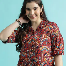 CLEMIRA Ethnic Motifs Print Drop Shoulder Sleeves Crepe Top-picture-23