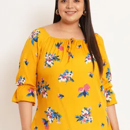 U&F Beyond Plus Size Floral Printed Square Neck Bell Sleeves Tie-Ups Top-picture-12