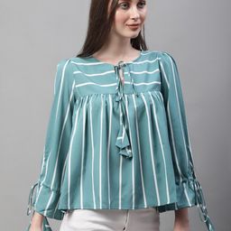 La Zoire Striped Tie-Up Neck Crepe Top-image-56