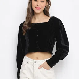Mayra Black Velvet Crop Top-40