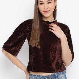 Mayra Women Brown Velvet Crop Top-image-88