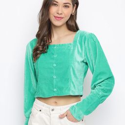 Mayra Women Sea Green Velvet Crop Top-image-95