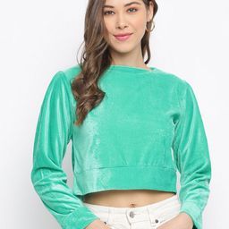 Mayra Women Green Velvet Crop Top-image-75