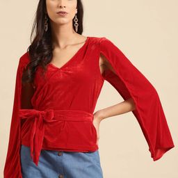 DODO & MOA V-Neck Cape Sleeves Wrap Top-image-47