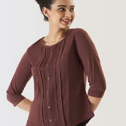 Prettify Brown Pleated Crepe Top-image-68