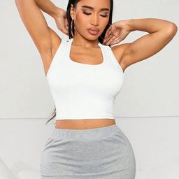 Stylecast X Slyck White Scoop Neck Cropped Styled Back Top-image-10