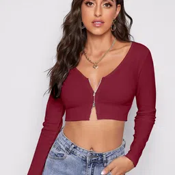Stylecast X Slyck V-Neck Long Sleeves Fitted Crop Top-image-38