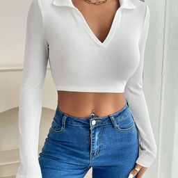 Stylecast X Slyck White Self Design Shirt Collar Cropped Fitted Top-63