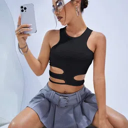 Stylecast X Slyck Ribbed Round Neck Sleeveless Cut Out Fitted Crop Top-picture-40