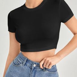 Stylecast X Slyck Ribbed Round Neck Short Sleeves Fitted Crop Top-image-102