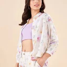 AKKRITI BY PANTALOONS Floral Print Shirt Style Crop Top-17