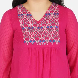 Antheaa Fuchsia Print Chiffon Top image 2