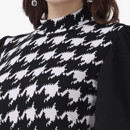 Popwings Abstract Printed High Neck Puff Sleeves Regular Top image 2