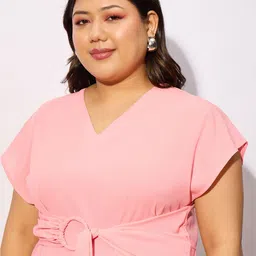 SASSAFRAS Curve Plus Size V-Neck Flutter Sleeve Georgette Top image 2