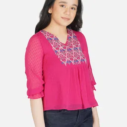 Antheaa Fuchsia Print Chiffon Top image 5