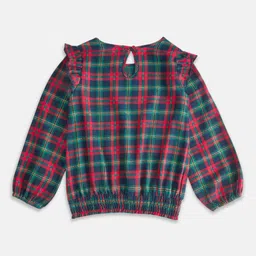 Pantaloons Junior Girls Green & Red Checked Regular Top image 4