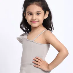 ELEVANTO Girls Grey Solid One Shoulder Peplum Top image 4