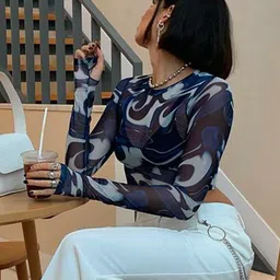 StyleCast x Revolte Printed Net Styled Back Top image 3