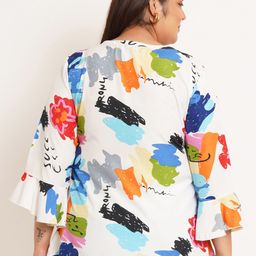 U&F Beyond Plus Size Abstract Printed Keyhole Neck Bell Sleeve Top image 3