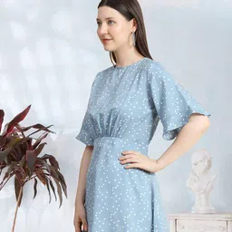BAESD Polka Dot Printed Flutter Sleeve Crepe Cinched Waist image 4