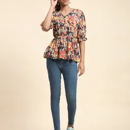 BAESD Abstract Printed Cotton Pleated A-Line Top image 5