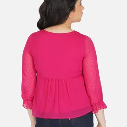 Antheaa Fuchsia Print Chiffon Top image 4