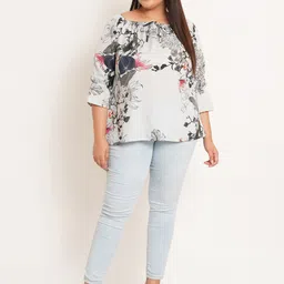 U&F Beyond Plus Size Floral Printed Square Neck Puffed Sleeves Tie-Ups Top image 5